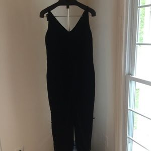 Black velvet cropped sleeveless jumpsuit